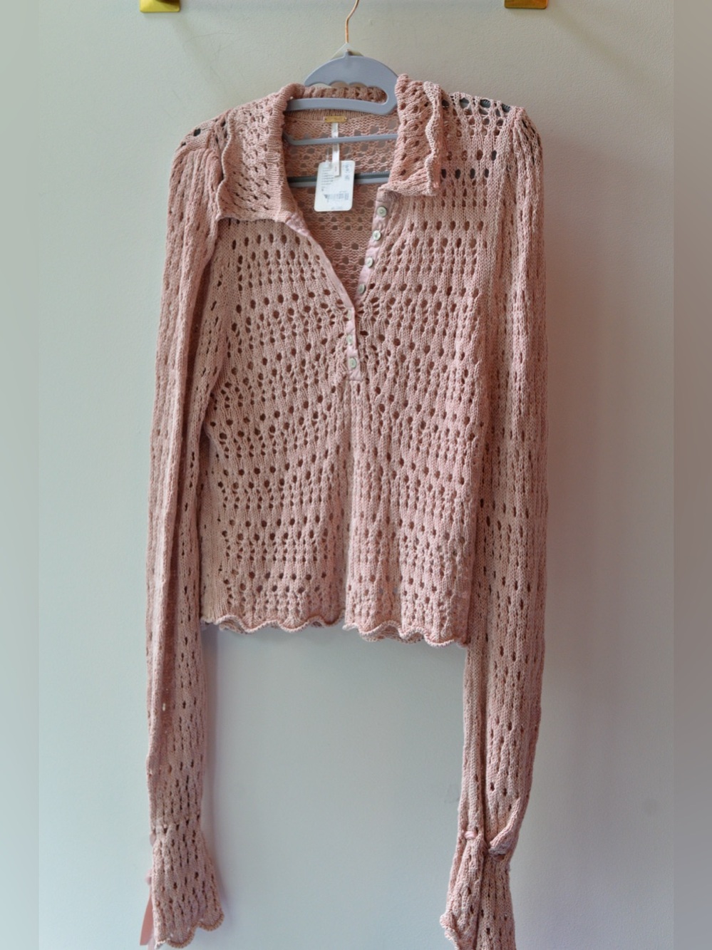 Free People, Blush Open Knit Collared Sweater XS P2P 19” | 512. No ribbons - Picture 2 of 5